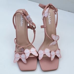 BELLA MARIE | Pink Butterflies Strappy Acrylic Stiletto Heels Size 7